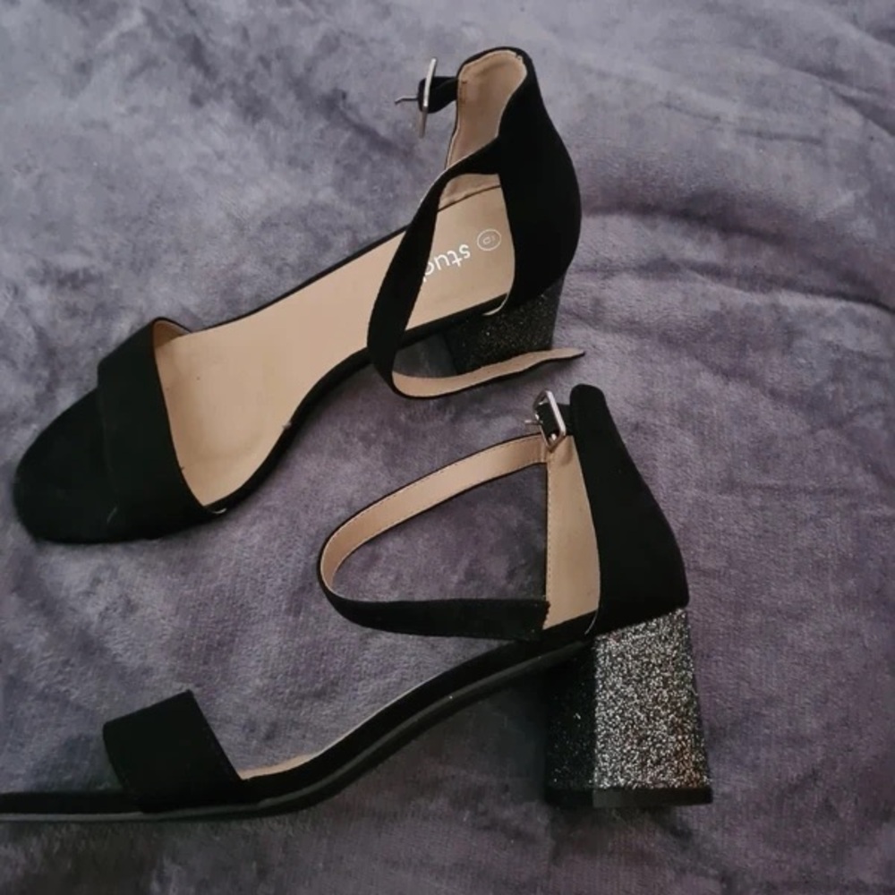 Chic Black and Silver Block Heels